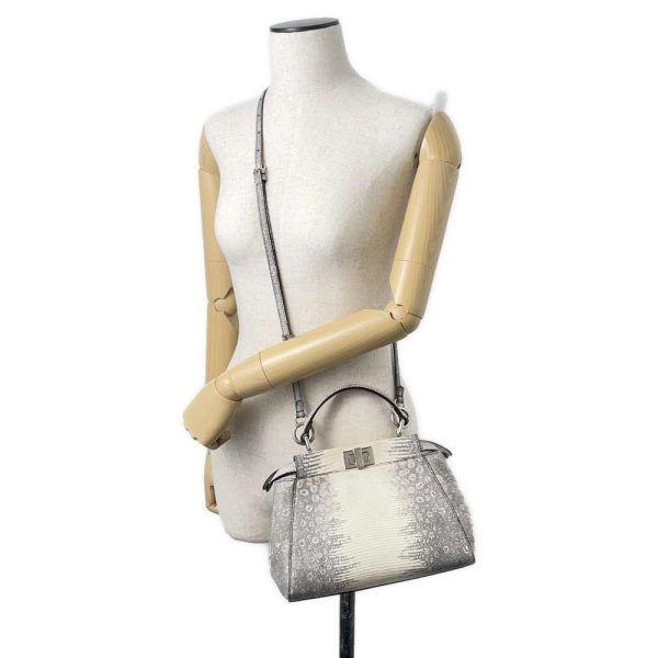 9463240 05 FENDI Handbag Mini Peekaboo Lizard 8BN244 2way Shoulder Bag White