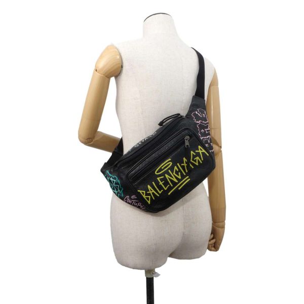 9463424 04 Balenciaga Body Bag Explorer Belt Bag Graffiti Waist Bag Black