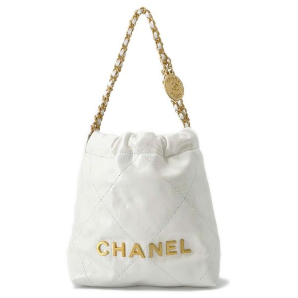 9464100 01 CHANEL Chain Shoulder Bag 22 Mini Calfskin AS3980 Bag White