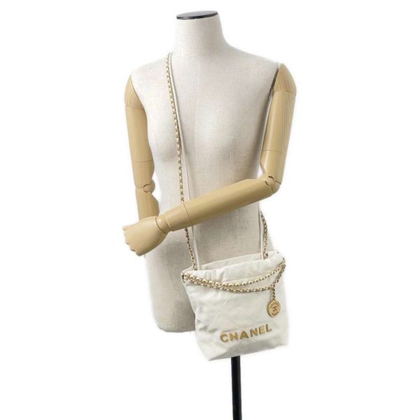 9464100 05 CHANEL Chain Shoulder Bag 22 Mini Calfskin AS3980 Bag White