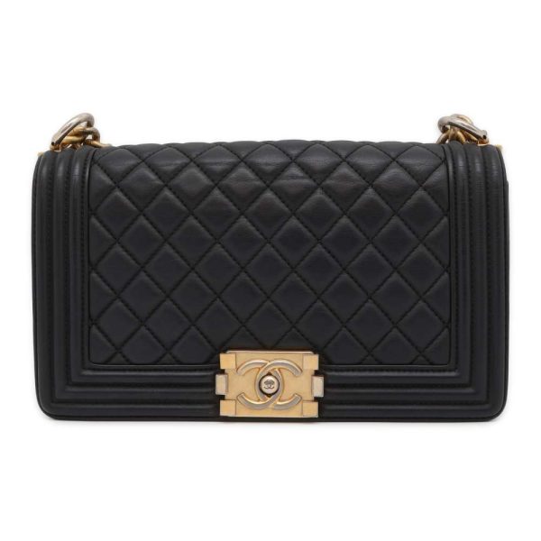 9464179 01 Chanel Chain Shoulder Bag Boy Chanel Lambskin Coco Mark Black