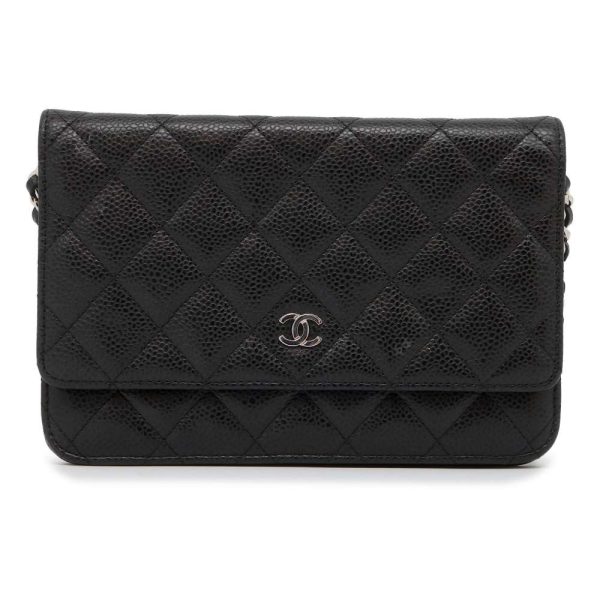 9464223 01 CHANEL Chain Wallet Matelasse Coco Mark Caviar Skin Wallet Black