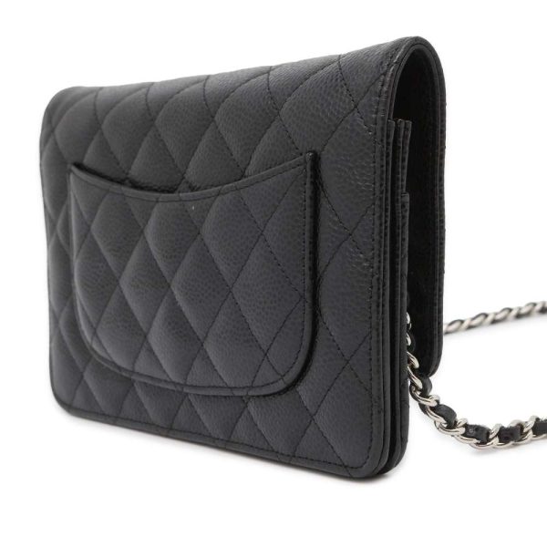 9464223 02 CHANEL Chain Wallet Matelasse Coco Mark Caviar Skin Wallet Black