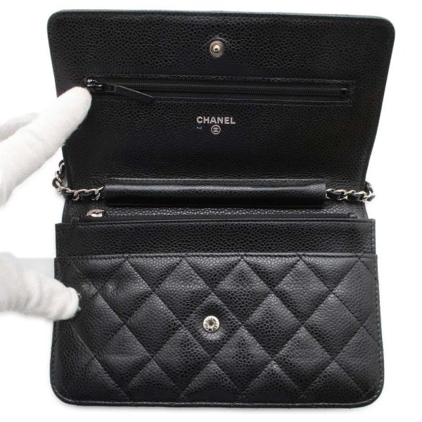 9464223 05 CHANEL Chain Wallet Matelasse Coco Mark Caviar Skin Wallet Black