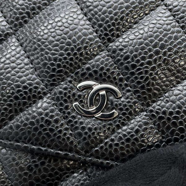 9464223 12 CHANEL Chain Wallet Matelasse Coco Mark Caviar Skin Wallet Black