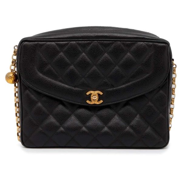 9464285 01 CHANEL Chain Shoulder Bag Matelasse Diana Coco Mark Caviar Skin Black