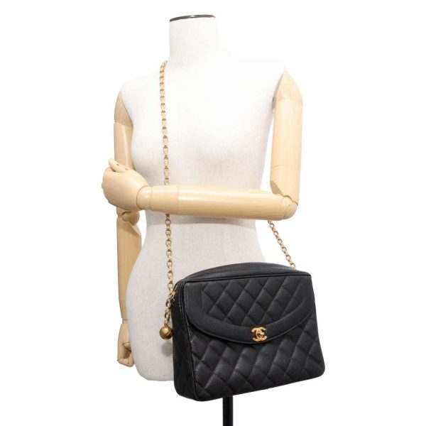 9464285 04 CHANEL Chain Shoulder Bag Matelasse Diana Coco Mark Caviar Skin Black