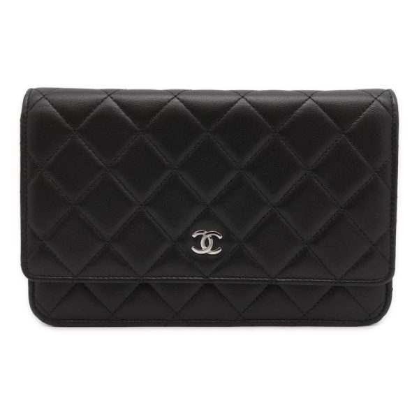 9464681 01 CHANEL Matelasse Lambskin Chain Wallet Black