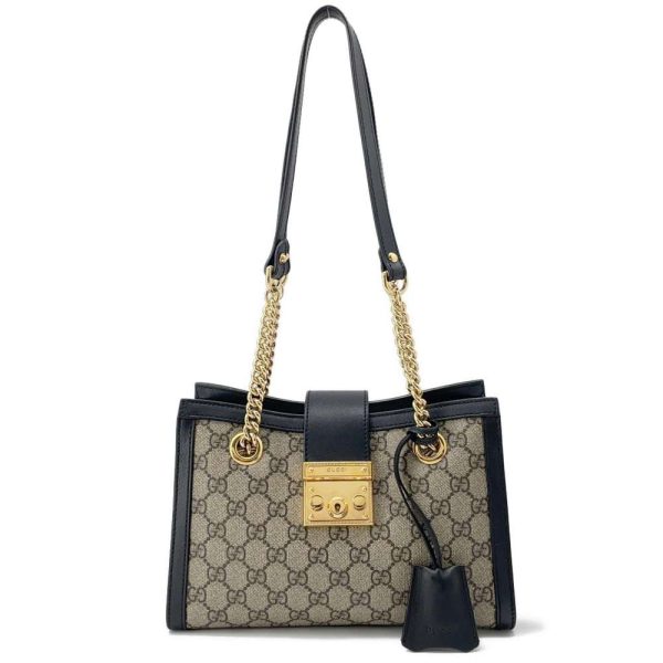 9466104 01 Gucci GG Supreme Padlock Small Chain Shoulder Bag Black