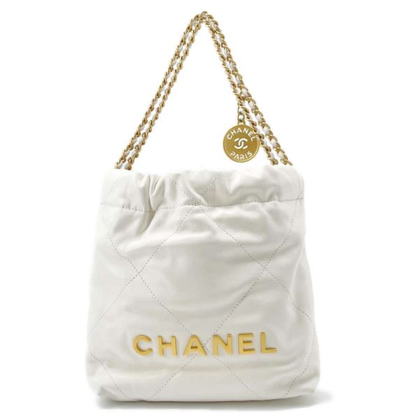 9469273 01 CHANEL Handbag 22 Mini Coco Mark Shiny Calf 2way White