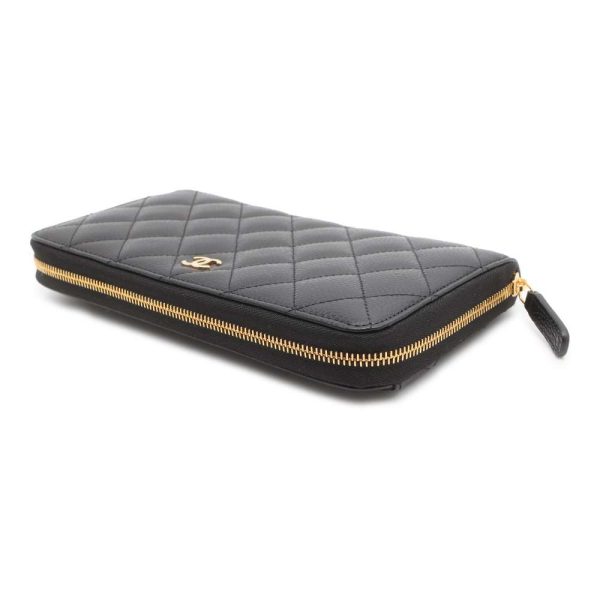 9473843 02 CHANEL Long Zip Wallet CocoMark Caviar Matelasse Black