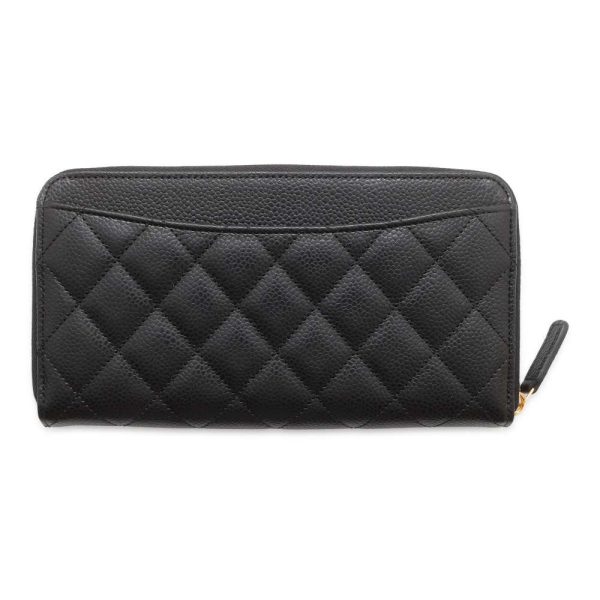 9473843 03 CHANEL Long Zip Wallet CocoMark Caviar Matelasse Black