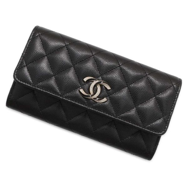 9474291 01 CHANEL Long Wallet Matelasse Flap Here Mark Caviar Skin Black