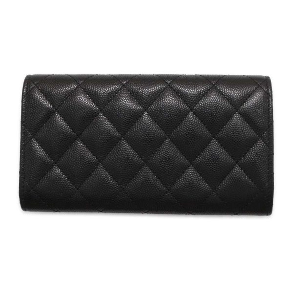 9474291 03 CHANEL Long Wallet Matelasse Flap Here Mark Caviar Skin Black