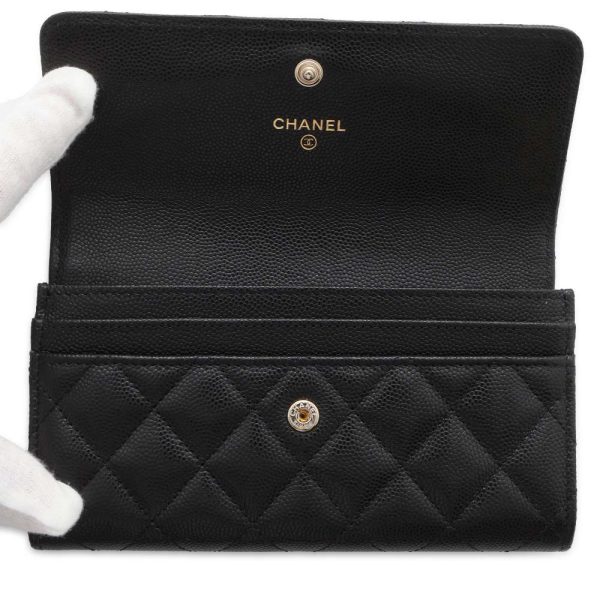 9474291 04 CHANEL Long Wallet Matelasse Flap Here Mark Caviar Skin Black