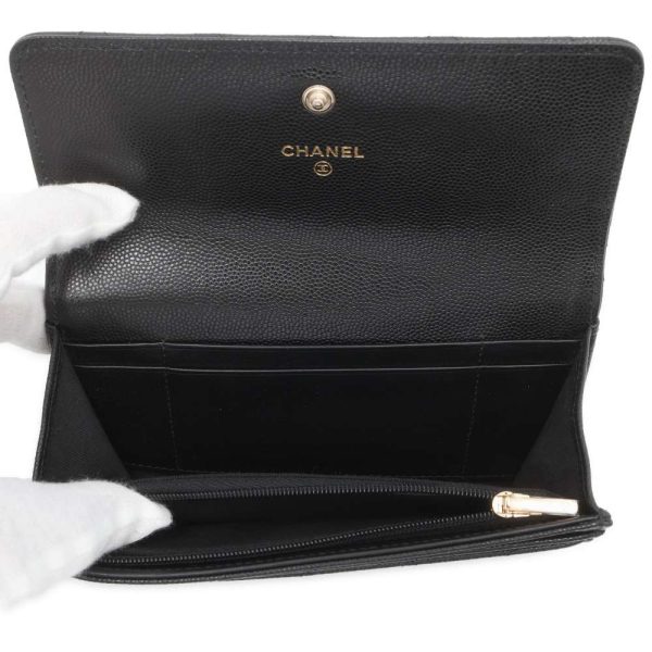 9474291 05 CHANEL Long Wallet Matelasse Flap Here Mark Caviar Skin Black