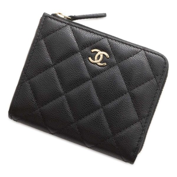 9481237 01 CHANEL Matelasse CocoMark Caviar Wallet Case Black