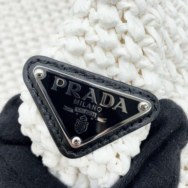 9487598 06 Prada Crochet Raffia Tote Bag Basket Bag White