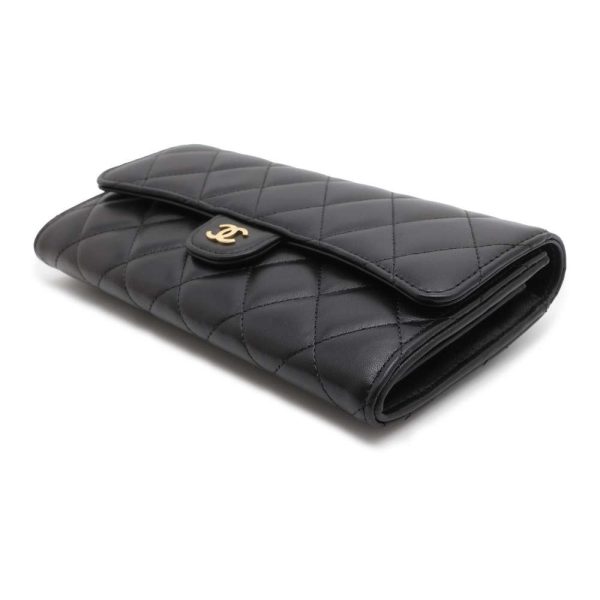 9488038 01 CHANEL Long Flap Wallet Matelasse Coco Mark Lambskin Black