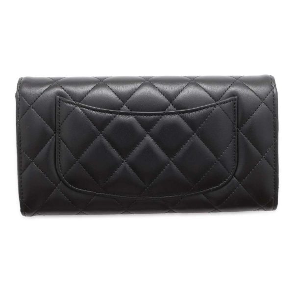 9488038 02 CHANEL Long Flap Wallet Matelasse Coco Mark Lambskin Black