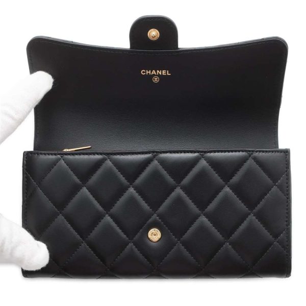 9488038 03 CHANEL Long Flap Wallet Matelasse Coco Mark Lambskin Black