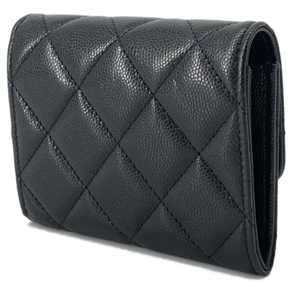 9499096 02 CHANEL Chain Matelasse CocoMark Caviar Skin Wallet Black