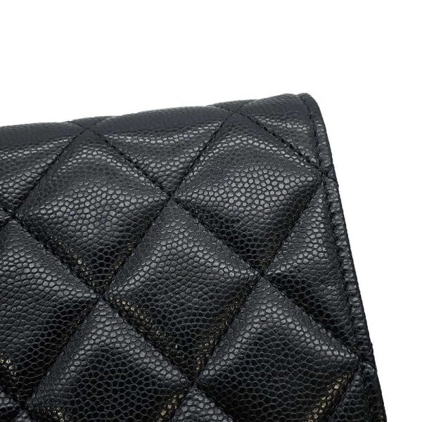 9499096 06 CHANEL Chain Matelasse CocoMark Caviar Skin Wallet Black