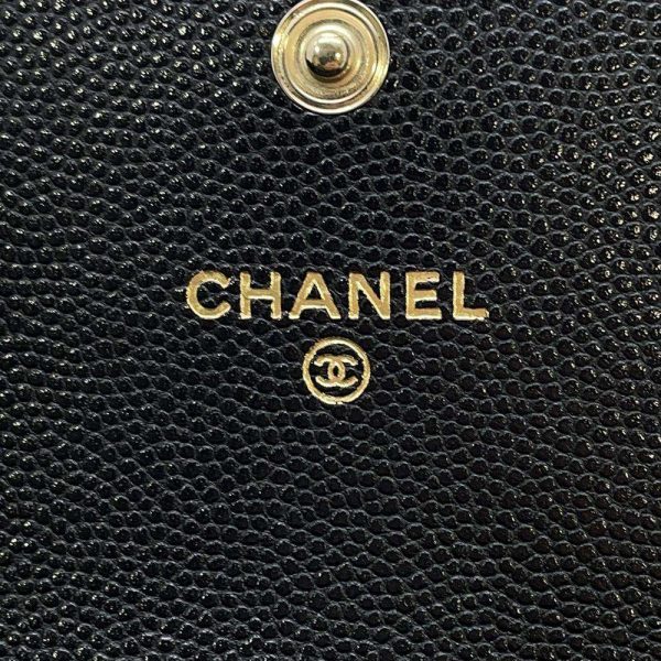 9499096 09 CHANEL Chain Matelasse CocoMark Caviar Skin Wallet Black