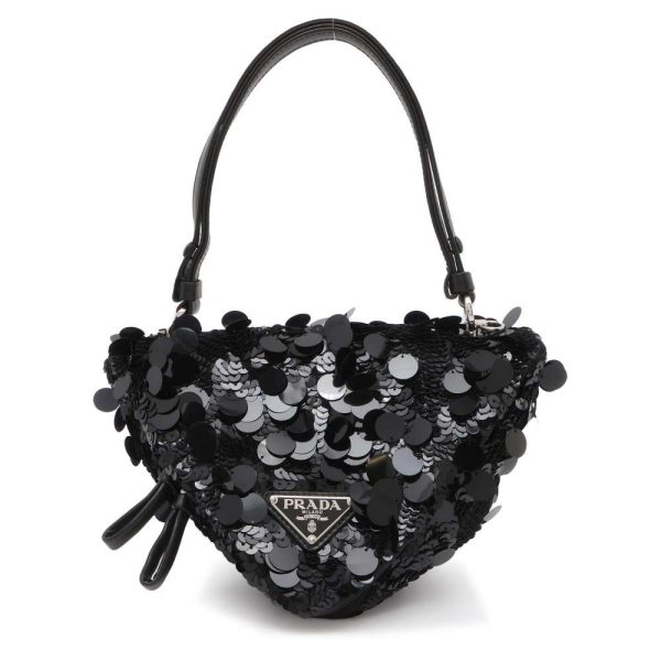 9502833 01 Prada Triangle Sequin Handbag 2way Shoulder Bag Black