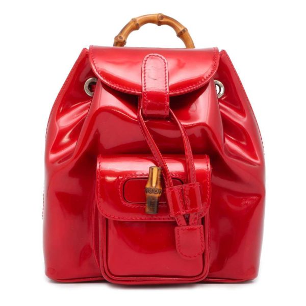 9503007 01 Gucci Bamboo Mini Patent Rucksack Red