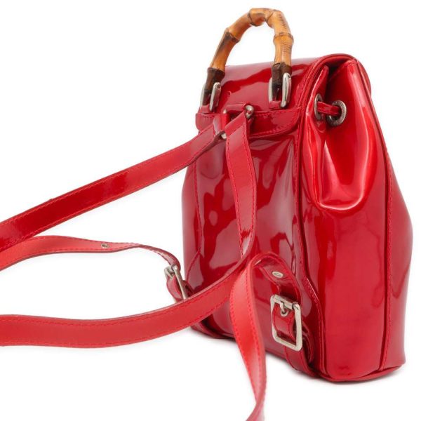 9503007 02 Gucci Bamboo Mini Patent Rucksack Red