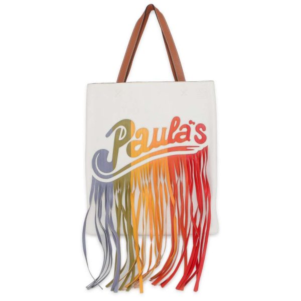 9503021 01 LOEWE Paulas Ibiza Fringe Tote Bag White