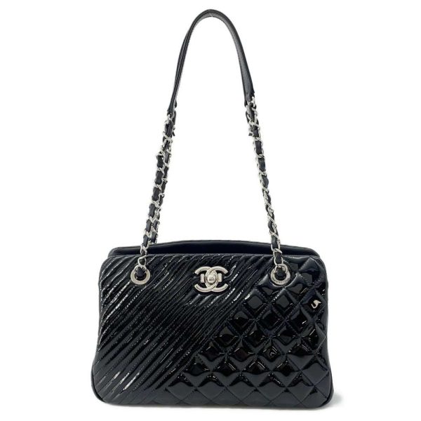 9509733 01 CHANEL Chain Shoulder Bag Cocoboy Patent Bag Tote Bag Black