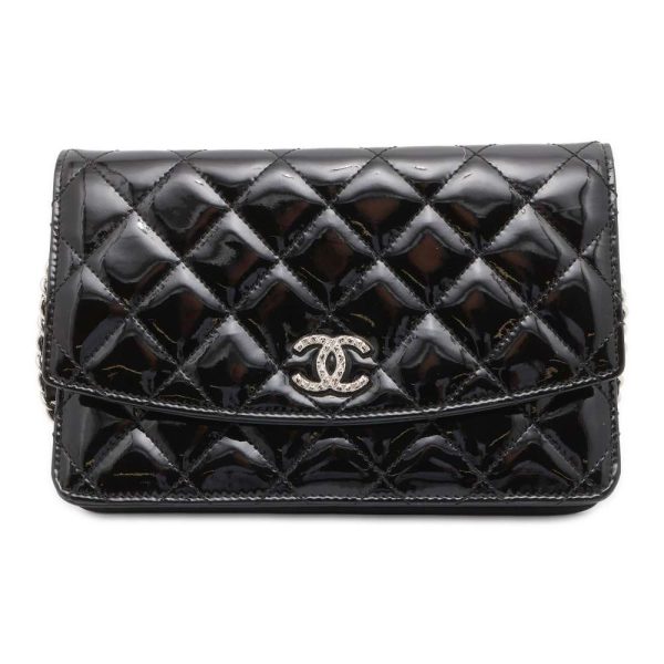 9514379 01 Chanel Brilliant Chain Wallet Matelasse Patent Coco Mark Long Wallet Black