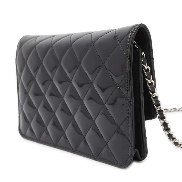 9514379 02 Chanel Brilliant Chain Wallet Matelasse Patent Coco Mark Long Wallet Black