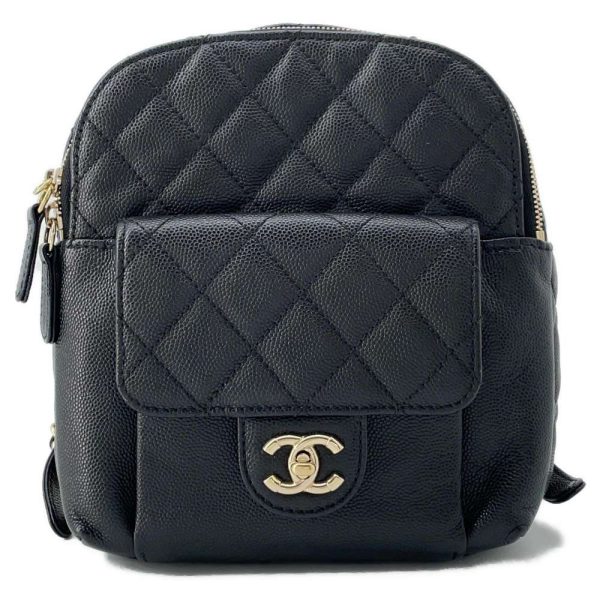 9516588 01 CHANEL Mini Backpack Matelasse Coco Mark Caviar Skin Black