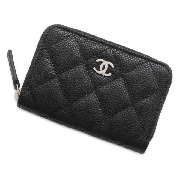 9516878 01 CHANEL Matelasse CocoMark Caviar Skin Zip Wallet Case Black