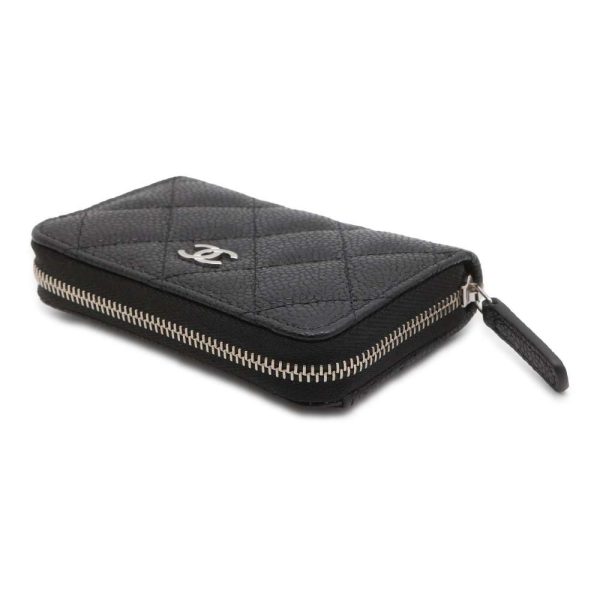 9516878 02 CHANEL Matelasse CocoMark Caviar Skin Zip Wallet Case Black