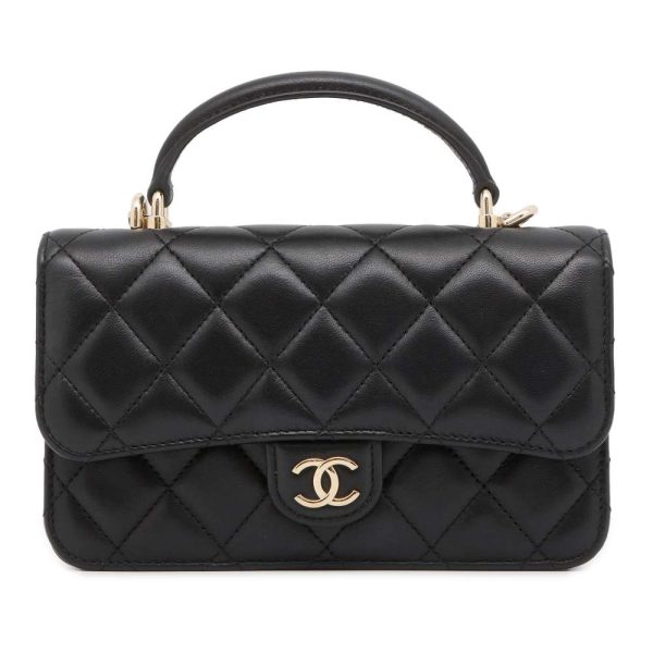 9531079 01 CHANEL Chain Bag Flap Phone Case Matelasse Coco Mark Lambskin Black