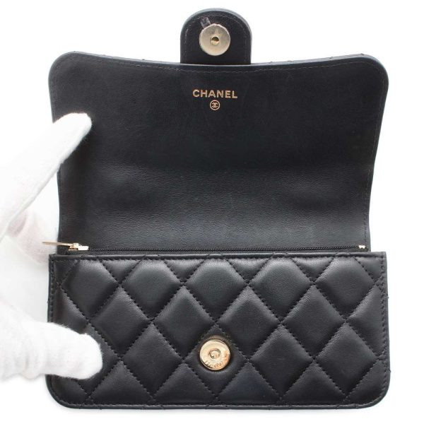 9531079 05 CHANEL Chain Bag Flap Phone Case Matelasse Coco Mark Lambskin Black