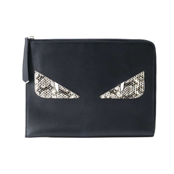 9533684 01 Fendi Clutch Bag Bugs Monster Python Bag Black