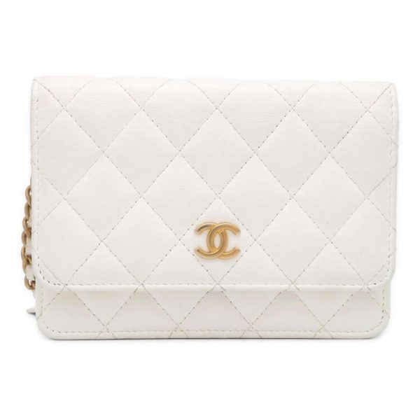 9533998 01 CHANEL Chain Wallet Matelasse Frill Coco Mark Lambskin White