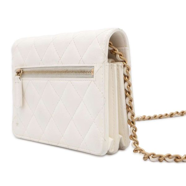 9533998 02 CHANEL Chain Wallet Matelasse Frill Coco Mark Lambskin White