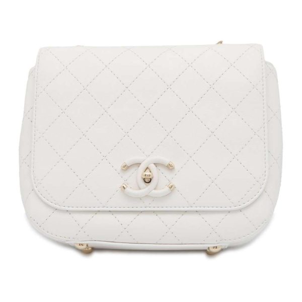 9535831 01 Chanel Chain Shoulder Bag Matelasse CocoMark White