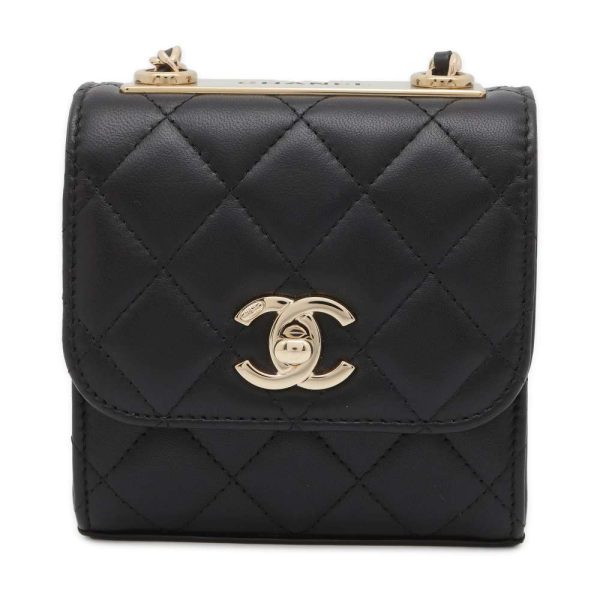 9535855 01 CHANEL Quilted Pochette Chain Bag Matelasse CocoMark Lambskin Black