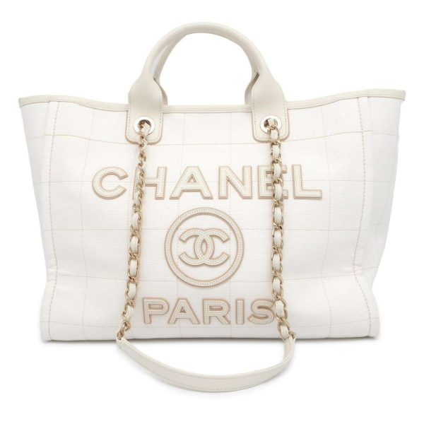 9535893 01 CHANEL Tote Bag Deauville Line Coco Mark Large 2way Bag White