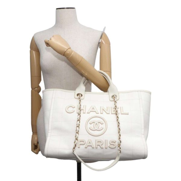 9535893 04 CHANEL Tote Bag Deauville Line Coco Mark Large 2way Bag White