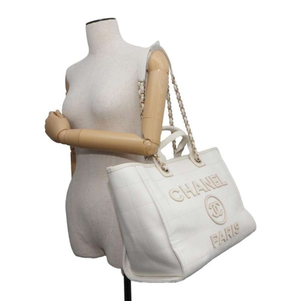 9535893 05 CHANEL Tote Bag Deauville Line Coco Mark Large 2way Bag White