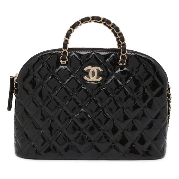 9535954 01 Chanel 2way Matelasse Handbag Patent Black