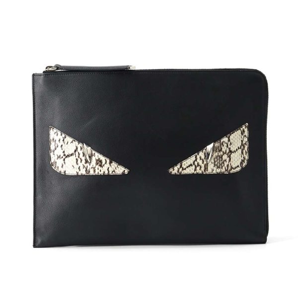 9536524 01 Fendi Bugs Monster Python Clutch Bag Black